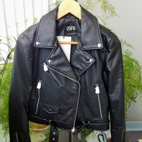 NWOT Zara Faux Leather Biker Jacket Women's M - Picture 1 of 9